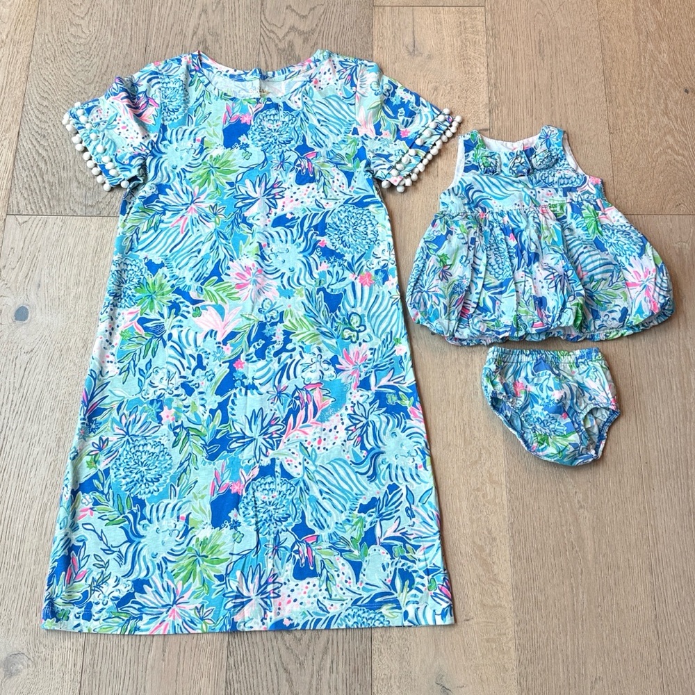 Lilly Pulitzer Baby Bubble Dress – Coastal Blue Lion Around, 6–12 Months, EUC